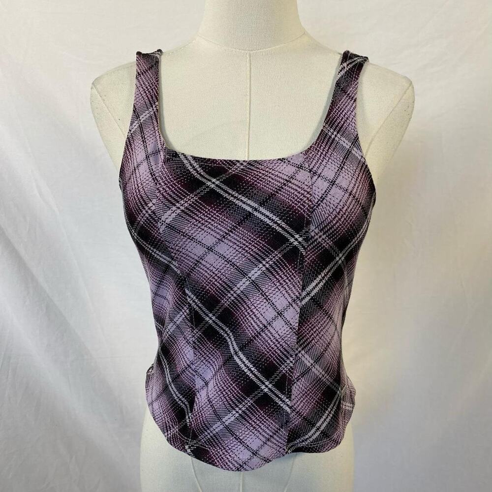 Limited Too purple and black plaid tank top size large junior y2k preppy grunge